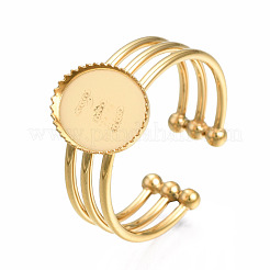Offener Manschettenfingerring aus Edelstahl 304 mit Cabochon-Fassungen STAS-T060-07G