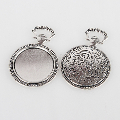 Vintage tibetischen Stil Legierung geschnitzt Blumenmuster Anhänger Cabochon Lünette Fassungen TIBEP-O006-21AS