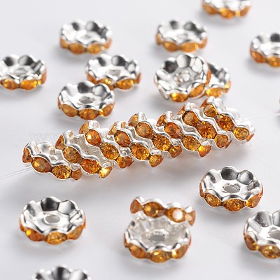 Посеребренные плоские круглые медные акриловая горный хрусталь Spacer бисер RB-J556-03S-1