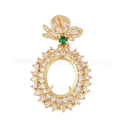 Ovale Messing Micro Pave klare Zirkonia Anhänger Cabochon Fassungen KK-U026-15G