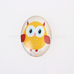 Karikatureule bedruckten Glas ovale Cabochons X-GGLA-N003-20x30-B13
