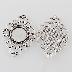 Flache runde tibetanische Artlegierung Cabochon Fassungen mit Verbinder X-TIBE-M022-08AS