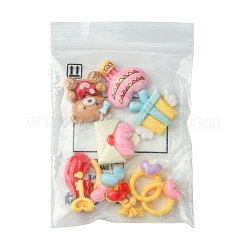 7 Stück 7 Stile Ring/Box/Schloss/Umschlag/Bär/Ballon/Heißluftballon Valentinstag Thema undurchsichtige Harz Decoden Cabochons RESI-FS0001-69