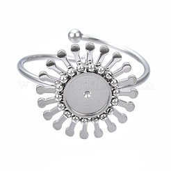 Anlaufgeschützter offener Manschettenfingerring aus Edelstahl 304 mit Cabochon-Fassungen STAS-T060-14P