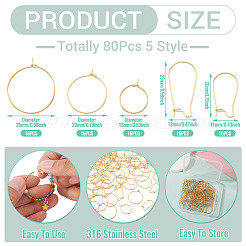 80 шт. 5 стиля фурнитуры для серег-колец из хирургической нержавеющей стали 316&nbsp;STAS-TA0005-45