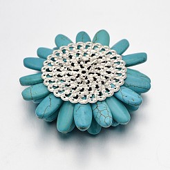 Färben synthetischen türkis Blume Cabochons G-N0036-07