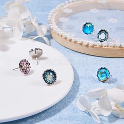 Pandahall Elite 30 Stk. 12 mm flache runde Messing Ohrstecker Cabochon Einstellung Pfosten Tasse mit 30 Stk. 12 mm Klarglas Cabochons für Ohrring DIY Schmuck Handwerk DIY-PH0020-31P