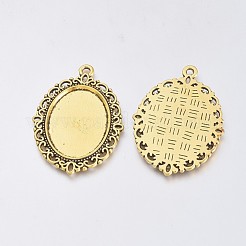 Tibetischer Stil Legierung ovalen Anhänger Fassungen für Cabochon PALLOY-J504-13AG