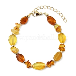 Браслеты из натурального янтаря и латунных бусин для женщин&nbsp;BJEW-JB13697