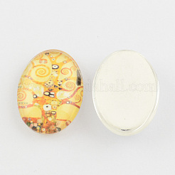 Baum bedruckten Glas ovale Cabochons GGLA-R019-18x13mm-C06