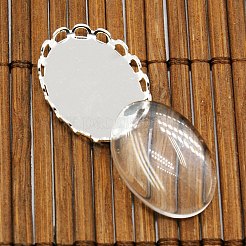 Messing Strass Anhänger mit Tigerauge Fassungen Cabochons KK-MSMC015-14S-RS