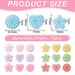 75 Stück 3 Stile Regenbogenfarben Harz Imitation Süßigkeiten Cabochons RESI-GO0001-04