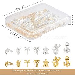 168 Stück Schildkröte & Meerjungfrau & Anker & Delphin & Kokospalme Legierung Cabochons MRMJ-OC0002-62