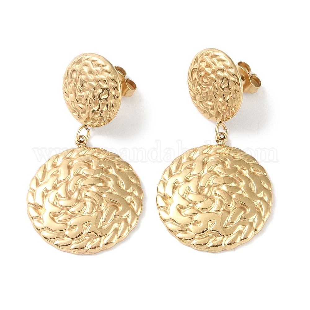 Wholesale Texture Flat Round 304 Stainless Steel Dangle Earrings