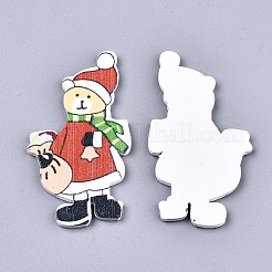 Weihnachtsmotiv bedruckte Cabochons aus Naturholz WOOD-N008-003