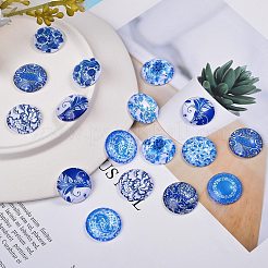 Blau-weiß bedruckte Glaskabochons GGLA-SZ0001-13