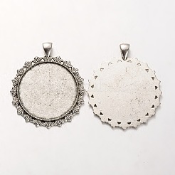 Tibetischer Stil Legierung flache runde Anhänger Fassungen PALLOY-J494-45AS