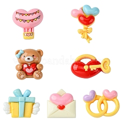 7 Stück 7 Stile Ring/Box/Schloss/Umschlag/Bär/Ballon/Heißluftballon Valentinstag Thema undurchsichtige Harz Decoden Cabochons RESI-FS0001-69