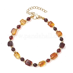 Браслеты из натурального янтаря и латунных бусин для женщин&nbsp;BJEW-JB13664
