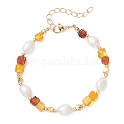 Браслеты из натурального янтаря и культивированного пресноводного жемчуга для женщин&nbsp;BJEW-JB13646