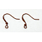 Brass French Earring Hooks, Flat Earring Hooks, Nickel Free, with Beads and Horizontal Loop, Red Copper, 15mm, Hole: 2mm, 21 Gauge, Pin: 0.7mm