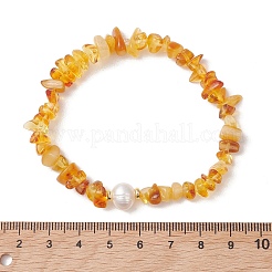 Эластичные браслеты из натурального янтаря и культивированного пресноводного жемчуга для женщин.&nbsp;BJEW-JB13651
