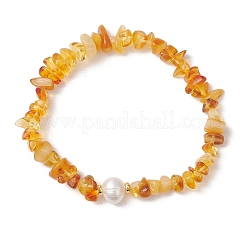 Эластичные браслеты из натурального янтаря и культивированного пресноводного жемчуга для женщин.&nbsp;BJEW-JB13651