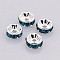 Rondelle Silver Brass Grade A Rhinestone Spacer Beads, Straight Flange, Blue Zircon, 6x3mm, Hole: 1mm