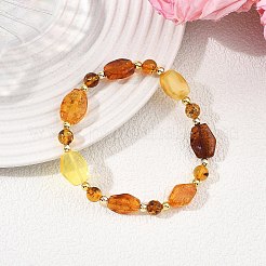 Эластичные браслеты для женщин из натурального янтаря и немагнитных синтетических гематитовых бусин.&nbsp;BJEW-JB13776