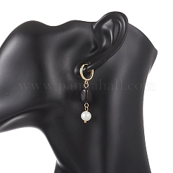 Круглые серьги-кольца из натурального янтаря и натурального культивированного пресноводного жемчуга.&nbsp;EJEW-JE06998