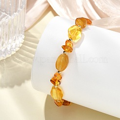 Браслеты из натурального янтаря и латунных бусин для женщин&nbsp;BJEW-JB13697