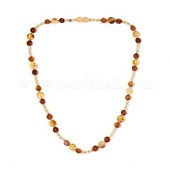 Ожерелья из натурального янтаря с плоскими круглыми и круглыми бусинами&nbsp;NJEW-T019-11