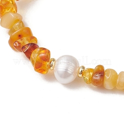 Эластичные браслеты из натурального янтаря и культивированного пресноводного жемчуга для женщин.&nbsp;BJEW-JB13651