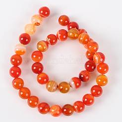 Натуральный полосатый агат / полосатый агат круглых бортовых нитей&nbsp;G-E234-14