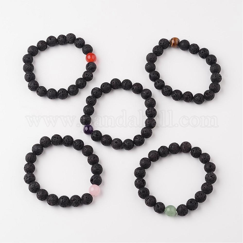 Wholesale Natural Lava Rock Beaded Stretch Bracelets