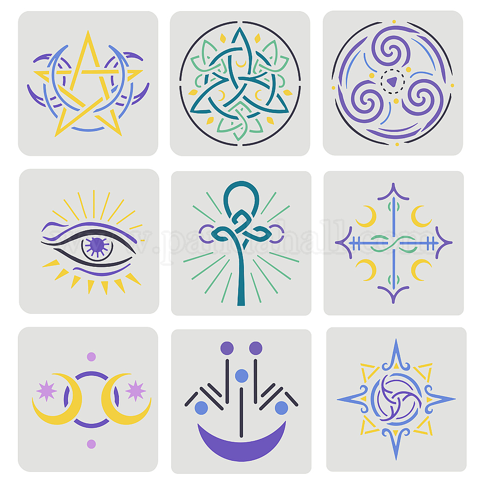 wholesale-fingerinspire-9-pcs-wiccan-witch-symbols-stencils-15x15cm