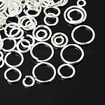 Brass Open Jump Rings, Nickel Free, Mixed Size, Silver Color Plated, 18 Gauge, 4~10x1mm, Inner Diameter: 2~8mm