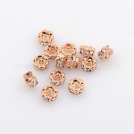 Perles séparateurs en laiton avec strass, grade AAA, bord ondulé, sans nickel, couleur métal or rose , rondelle, cristal, 4x2mm, Trou: 1mm