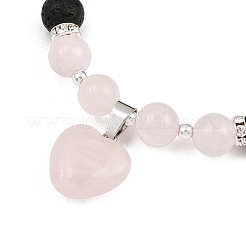 Natürliche Rosenquarz-Herzanhänger-Armbänder&nbsp;BJEW-JB12402-01