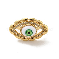 Bague de manchette ouverte en œil de cheval avec zircone cubique et acrylique&nbsp;RJEW-B042-03G-01