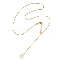 Collares tipo lariat de latón con perlas naturales y cadena tipo caja para la playa de verano&nbsp;NJEW-JN06595