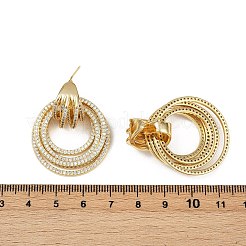 Mehrschichtiger Ring Messing Micro Pave klare Zirkonia Ohrstecker&nbsp;EJEW-S275-02G