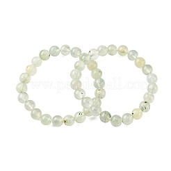 Braccialetti elastici con perline rotonde in prehnite naturale per uomo e donna&nbsp;BJEW-G743-01F