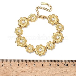 Pulseras de cadena de eslabones de margaritas con circonita cúbica transparente y micropavé de acero inoxidable 304 para mujer&nbsp;BJEW-F533-01A-G