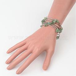 5-Loop-natürliche grüne Aventurin Chip Perlen Wickelarmbänder&nbsp;BJEW-JB02245