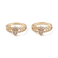 Bague ajustable en forme de cœur avec zircone cubique transparente&nbsp;RJEW-M146-04G