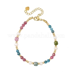 Bracelets composés de perles rondes et cubiques facettées en pierres précieuses naturelles mélangées&nbsp;BJEW-JB14336-03