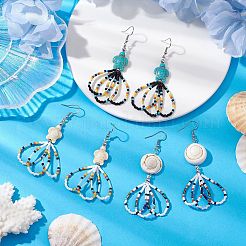 3 par de pendientes colgantes con cuentas de vidrio y flores para mujer.&nbsp;EJEW-MZ00203