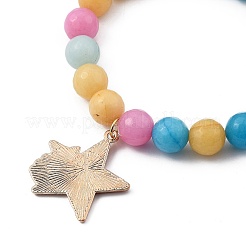 Conjuntos de pulseras con dijes elásticos con cuentas de jade blanco natural redondo&nbsp;BJEW-JB05428