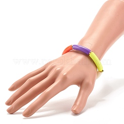 Bracciale elasticizzato con perline a tubo curvo in acrilico color caramello per ragazze donne&nbsp;BJEW-JB07297-03